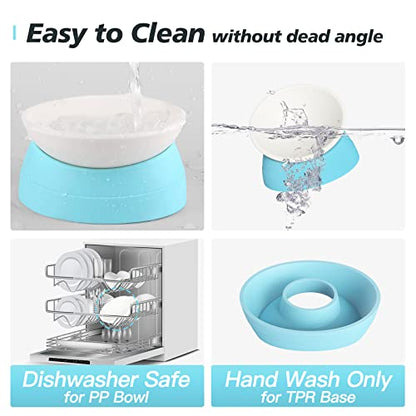 Elevated Cat Bowl, Adjustable Raised Slanted Food Bowl for Cats and Small Dogs, Wide Shallow PP Dish with TPR Non Slip Base, Whisker Friendly, 17 oz - color: Milky White, Light Blue
