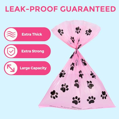 Dyforce 600 Count Dog Poop Bags Rolls with Dispenser, Scented Leak Proof Pet Waste Poop Bags for Dogs 13x9", Extra Thick and Large Doggy Cat Litter Bags for Poops with Holder, Pink - color: Pink