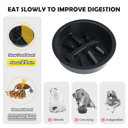 ADENGL Elevated Dog Bowls with Slow Feeder - 9 Heights Adjustable Raised Dog Bowl Stand with Two 1.7L Stainless Steel Dog Food Bowls & Slow Feeder and a Nonslip Pad, Perfect for Medium Large Breed - color: Black, Slow Feeder with Black Mat, size: Large Do