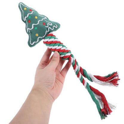 Kichvoe Christmas Dog Chew 4pcs Set Plush Teething Puppy with Knotted Rope for Dental Cleaning and Training, Portable Interactive Household Dog for Puppies