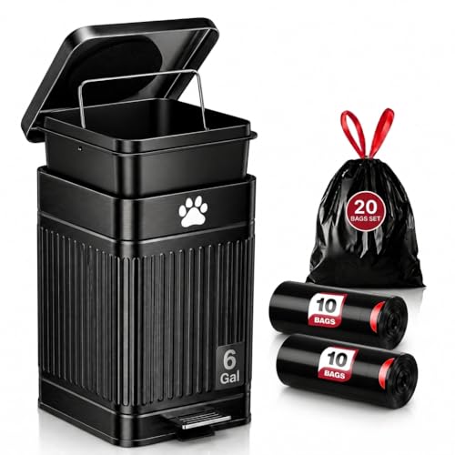Dog Poop Trash Can Outside - 22L/6Gal Metal Outdoor Trash Can with Lid, Pet Waste Trash Can with 20 Bags, Outdoor Garbage Can with Soft Close for Outdoor Odor Control, Rectangular Black - size: 22L Rectangular Black Trash Can