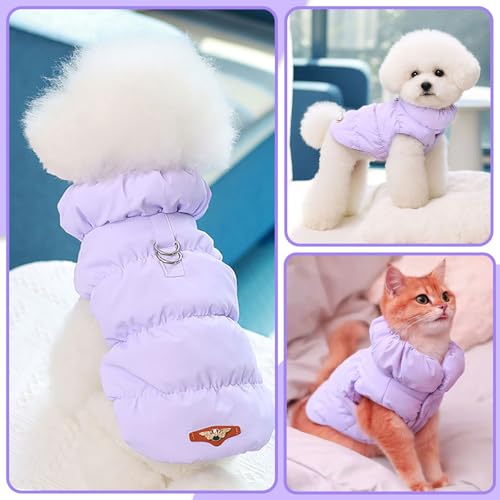 ABRRLO Winter Warm Dog Jacket for Small Medium Dogs Cat Cold Weather Coats with Harness Paded Dogs Fleece Vest Waterproof Windproof Dog Snow Jacket Pet Puppy Clothes (Purple,M) - color: Purple, size: Medium