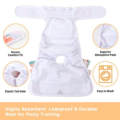 Washable Dog Diapers Female 3 Pack Reusable Highly Absorbent Doggie Diapers, Flexible Doggy Diapers Female Durable Leak-Proof Diapers for Dog Period Heat Incontinence Potty Training, Medium - size: Medium