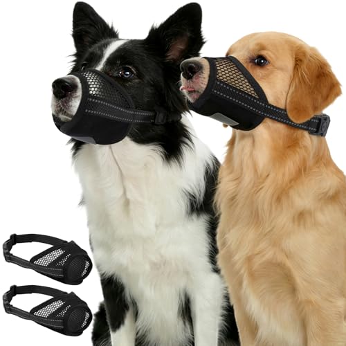 Pezluxe 2-Pack Dog Muzzle, Soft Air Mesh Muzzle Anti Biting Barking Chewing, Secure & Breathable Drinkable Pets Muzzles with Adjustable Strap, for Small Medium Large Dogs (Black-L) - size: L