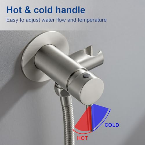 SHAMANDA Warm Water Bidet Sprayer for Toilet with Hot and Cold Brass Rough-in Valve, Stainless Steel Round Handheld Bidet Attachment Set for Feminine, Pets and Baby Diaper Wash, Brushed Nickel - color: Brushed Nickel, style: Hot & Cold Water Modes-Round
