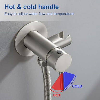 SHAMANDA Warm Water Bidet Sprayer for Toilet with Hot and Cold Brass Rough-in Valve, Stainless Steel Round Handheld Bidet Attachment Set for Feminine, Pets and Baby Diaper Wash, Brushed Nickel - color: Brushed Nickel, style: Hot & Cold Water Modes-Round