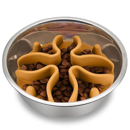 Palz&Co Paw Puzzles Slow Feeder Dog Bowl Insert - 4" Round Silicone Insert for Small Pet Bowls, Orange - Promotes Healthier Eating & Mental Stimulation, Dishwasher Safe - size: Small