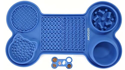 Pet Feeding Dishes,Slow Feeder Lick Mat for Dogs,Cat Licking Mat with Strong Suction Cups - 6-in-1 Interactive Snuffle Mat for Fast Eaters,Anxiety Relief,Grooming & Bath Time (Dark Blue) - color: Dark Blue