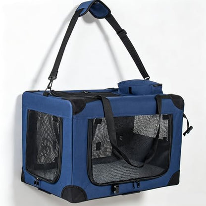 40 Inch 2-in-1 Dog Carrier with Wheels, Travel Soft Dog Crate with Detachable 360° Wheels & Retractable Handle, Collapsible Mesh Pet Kennel Bag for Road Trips & Flying, Heavy Duty Up to 90 lbs, Blue