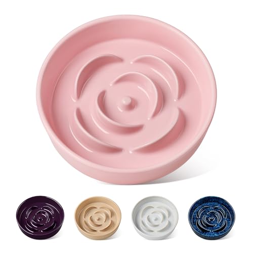 vancasso Slow Feeder Dog Bowl, 0.6 Cups Ceramic Dog Food Dish for Fast Eaters Small Breed, Puzzle Bowl for Small Dogs and Cats, Pink - color: Pink, size: S - 0.6 Cups
