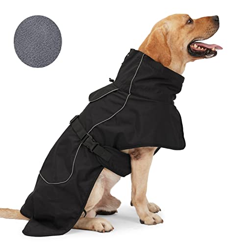 Black S Dog Raincoat - Waterproof Winter Dog Jacket with Velvet Inner, Reflective Strip - color: Black, size: Small