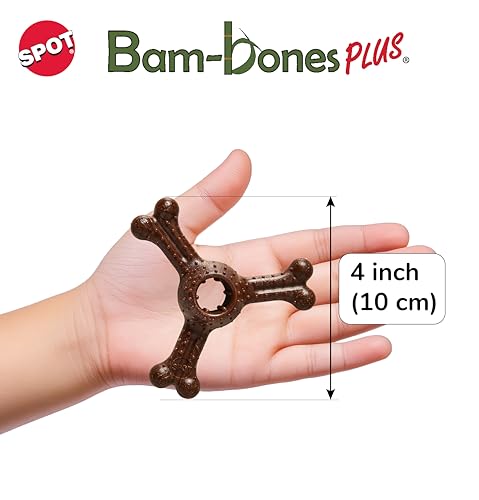 SPOT Bam-Bones Plus Triple Chew Dog Toy, Durable Bamboo Fiber & Nylon, for Aggressive Chewers, Adult Dogs & Teething Puppies Under 30lbs, 4in, Bison Flavor - size: 4 in (1-Pack)