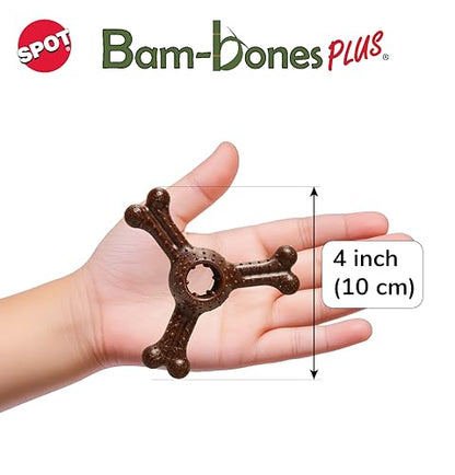 SPOT Bam-Bones Plus Triple Chew Dog Toy, Durable Bamboo Fiber & Nylon, for Aggressive Chewers, Adult Dogs & Teething Puppies Under 30lbs, 4in, Bison Flavor - size: 4 in (1-Pack)