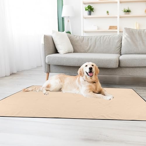 Washable Pee Pads for Dogs - 72” x 72” Extra Large Reusable Pet Mat for Dog Potty Training, Whelping, Playpen, or Crate Mat - Super Absorbent and Quick Drying Puppy Pads by PETMAKER (Beige)