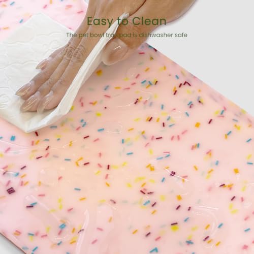 PWTAA Dog Food Mat Anti-Slip Silicone Dog Bowl Mat Thicker Pet Placemat Waterproof Cat Feeder Pad with Raised Edge Puppy Kitten Feeding Mats Suitable Small Medium-Sized Dogs Cats Eating Tray - 2PCS - color: Donut Pink, size: 19.4" x 9.8"-2PCS