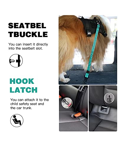 AUBELL Dog Seat Belt for Car,2 Pack Set 3-in-1 Adjustable Reflective Bungee Heavy Duty Dog Car Harness Tether with Clip Hook Latch & Buckle,Swivel Zinc Alloy Carabiner,Black+Teal - color: Set Black+Teal