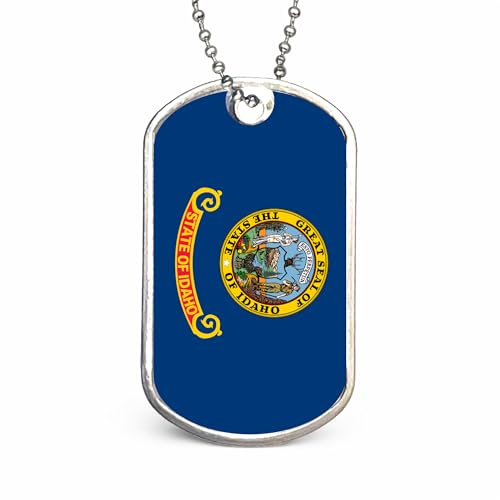 US States Flags Dog Tag Necklace, Custom Military ID Tags, Personalized Laser Engraved or Embossed Stainless Steel - style: Idaho Flag