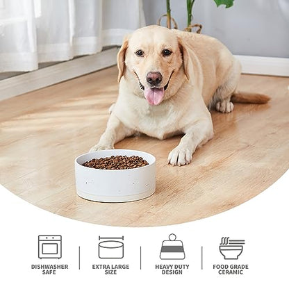 Oslo Ceramic Dog Bowl - 8'' Dog Food Water Bowl for Medium and Large Dogs, Heavy Duty Non-Slip Dog Dish, Modern Scandi-Style Stoneware Pet Feeder Bowl, Dishwasher Safe (70Oz, White) - size: 8 inch