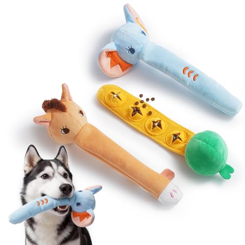 Nocciola Dog Squeak Toys 3pcs, Dog Toys to Keep Them Busy for Aggressive Chewers, Hide and Seek Crinkle Dog Toy for Large Dogs, Long Face Wild Animals Playground Series - style: Horse Elephant, Duck