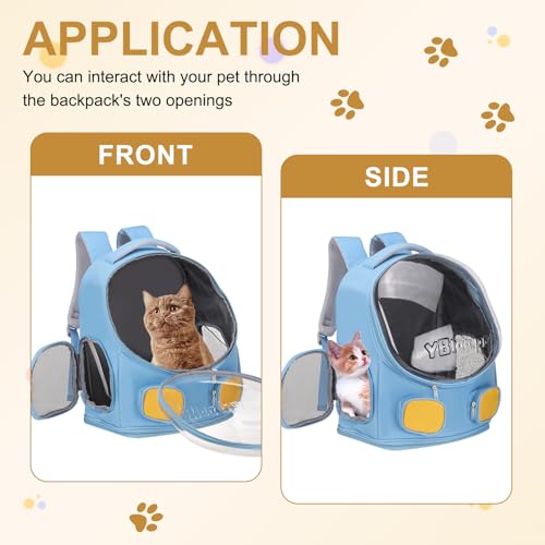 Pet Backpack Carrier, Portable and Ventilated, Oxford Cloth, Dog Cat Travel Bag with Transparent Cover 13.78", (Bright Blue, 1 Pcs), Intended for Hiking/Camping/Traveling - color: Bright Blue