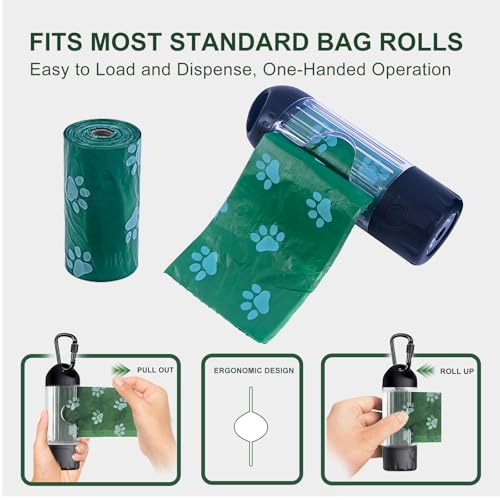 Tubasion 3-in-1 Dog Poop Bag Holder with Flashlight 7-Color, USB-C Rechargeable doggie bag holder for leash, IPX6 Waterproof Anti-Slip Clip Pet Waste Bag Dispenser for Walking (2 Dispensers, 60 Bags) - style: 2 Dispensers, 60 Bags