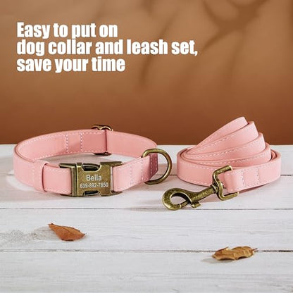 Personalized Dog Collars for Puppies, Custom Soft PU Leather Dog Collar with Engraved ID Name and Number, Adjustable & Durable Pet Collars with Quick Release Metal Buckle,XS(8-13") - color: Peony Pink-Engraving, size: X-Small: Fit 8-13" Neck