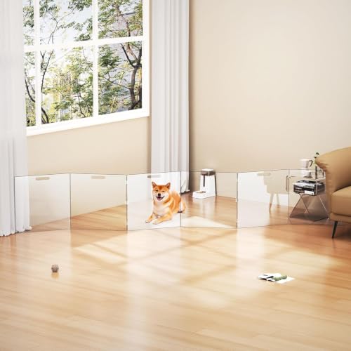 Acrylic Pet Playpen Gate for The House Doorways, Acrylic Pet Gate for Dogs, Freestanding, Clear (6 Panel) - size: 6 Panel