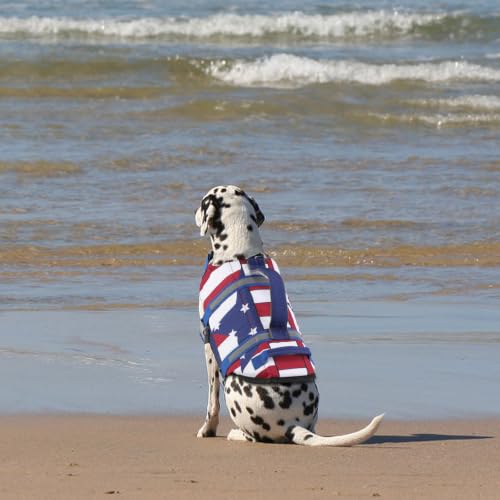 EMUST Dog Life Vests, Adjustable XS Dog Life Jacket with Rescue Handle, Puppy Flotation Vest for Small/Medium/Large Dogs, XS, FlagStar - color: FlagStar, size: XS
