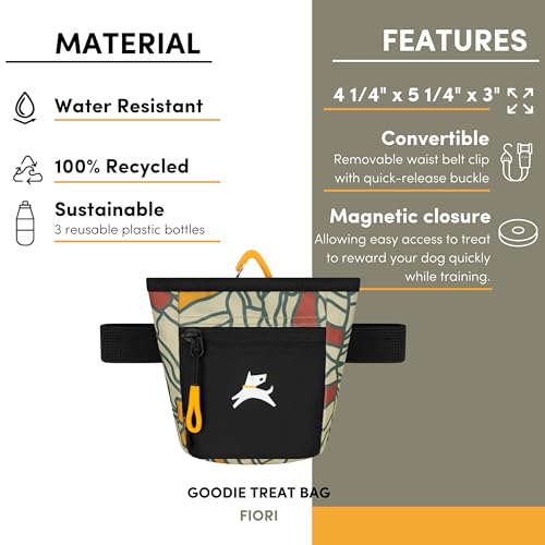 OllyDog, Goodie Treat Bag, Dog Treat Training Pouch | Magnetic Closure | 3 Ways to Wear | Hands-Free Waist Belt | Water-Resistant Recycled Vegan Fabric (Fiori) - color: Fiori