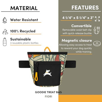 OllyDog, Goodie Treat Bag, Dog Treat Training Pouch | Magnetic Closure | 3 Ways to Wear | Hands-Free Waist Belt | Water-Resistant Recycled Vegan Fabric (Fiori) - color: Fiori