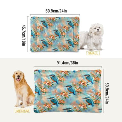 Kingfisher Pattern Pet Bed Mat for Dogs and Cats, Soft Washable Crate Pad with Non-Slip Bottom, Cozy Bed Cushion for Small Medium Large Pets, 18x24 Inch - size: Small