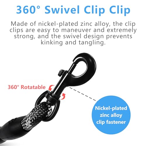 Dog Leash 10 ft, with Comfortable Padded Non-Slip Handle, Reflective Nylon Rope, Heavy Duty Rope Leash for Dog Training, Pet Leash for Large Dogs Medium Dogs Small Dogs Outdoor Walks and Hiking