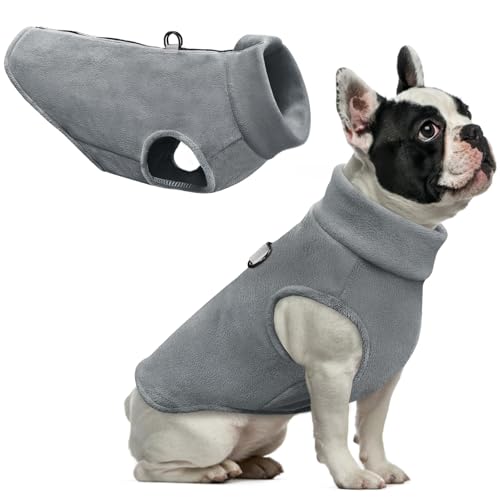 Idepet Dog Fleece Vest Sweater Zip Up Warm Pullover Dogs Jacket with D-Ring Leash Winter Cold Weater Coat Pet Sweatershirt Clothes Hoodie for Small Medium Dogs Boy Girl (Gray, S) - color: Gray, size: S