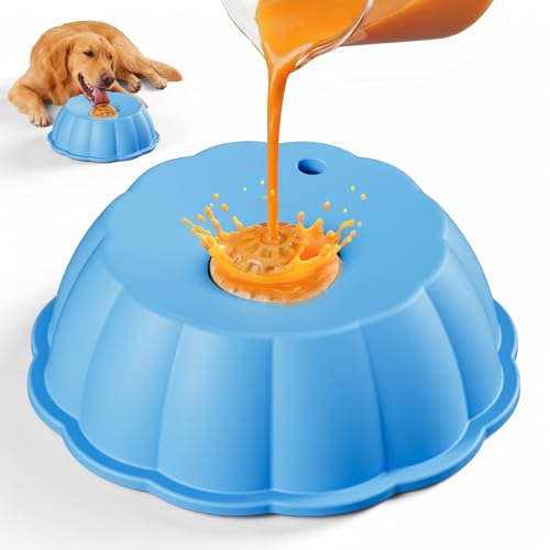 Dog Lick Bowl Ball Slow Feeder, Licking Bowl for Liquid Treat with Rolling Spin Sphere Roller Licker, Non-Slip 4/5 Cup Slow Feeder Bowl for Dietary Supplement/Post-op Nutrition (Blue) - color: Blue