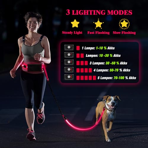 LED Hands Free Dog Leash, Waist Leash for Dog Walking, Retractable Bungee Light Up Dog Leash, LED Handless Dog Running Leash, Reflective Running Leash for Jogging Training Hiking (Pink) - color: Pink
