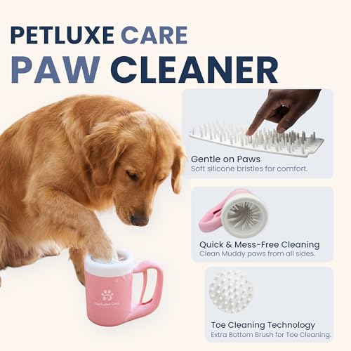Dog Paw Cleaner, Paw Washer Cup with Soft Silicone Bristles, Portable Dog Foot Washer, 4-in-1 Paw Cleaner Kit with Paw Balm, Microfiber Towel & Grooming Brush (Pink Medium) - color: Pink, size: Medium