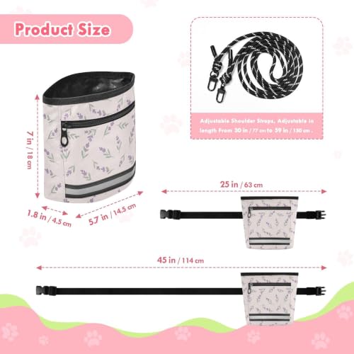 Lavender Water-Resistant Dog Treat Pouch, 3 Ways to Wear Treat Bag with Magnetic Closure & Reflective Strip, Hands-Free for Pet Training, Walking