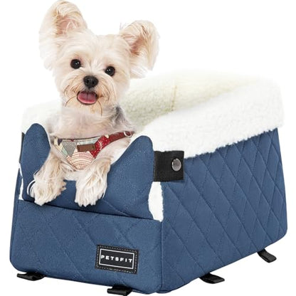 PETSFIT Center Console Dog Car Seat with Safe Protection Hooks, Pet Car Seat with Upgraded Safety Tethers, Washable Cushion, Console Dog Car Seats for Small Dogs Up to 8 Lbs(Blue) - color: Blue