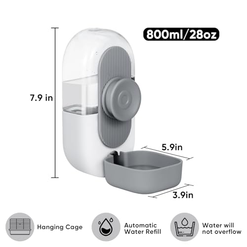 Lemtrflo 28oz Hanging Automatic Water Dispenser，Rabbit Water Bottle,Bunny Guinea Pig Ferret Water Bowl for Cage,Suitable for Small Animal Puppies(Cage Grid Spacing Over 1.2'') (Gray) - color: Gray