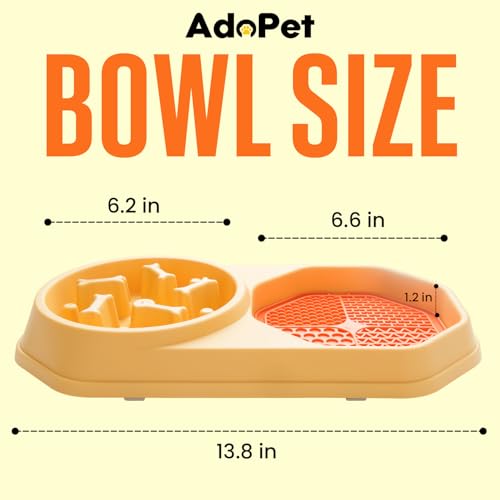 Slow Feeder Dog Bowl with Silicone Lick Mat, Non-Slip Dual Feeding Station for Dogs, Slow Eating Bowl to Help Reduce Fast Eating, Removable Lick Pad (Yellow) - color: Yellow