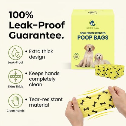 Compostable Dog Poop Bags, 300 Count, Lemon Scented | Extra Thick & Leak-Proof, Corn Starch Blend, Eco-Friendly Biodegradable, For Dogs and Puppies - style: Poop Bags Rolls