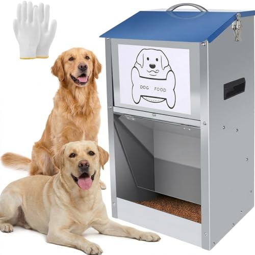 Galvanized Automatic Dog Feeder,Automatic Gravity-Fed Dog Feeder for Indoor & Outdoor Use,25LBS Capacity Food Dispenser for Small, Medium, and Large Breeds - size: 25 Pound