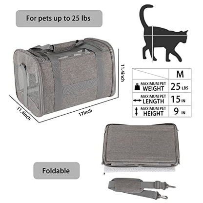 Cat Carrying Case - Pet Carrier Airline Approved, Protable and Breathable Pet Travel Carrier Removable Fleece Pad, Collapsible Cat Carrier Dog Carrier for Medium Cats Small Cats Dogs (17*11*11 grey) - color: grey, size: 17.0"L x 11.0"W x 11.0"H