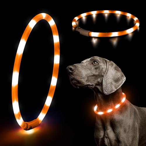 HIGO LED Dog Collar, Rechargeable Light Up Dog Collars, Lightweight Silicone Pet Safety Collar Lights for Night Walking (Orange-Silicone) - color: Orange-Silicone
