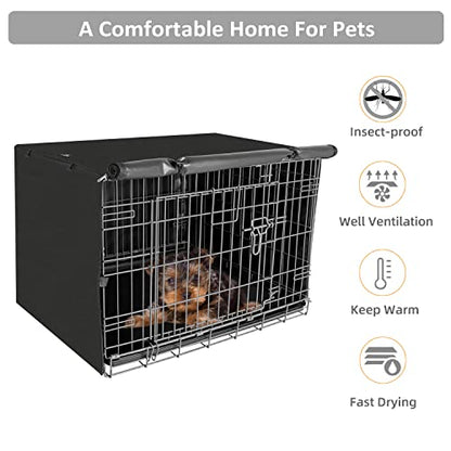 X-ZONE PET Double Door Dog Crate Cover - Polyester Pet Kennel Cover Fits 24 inches Wire Crate, Black - color: Black, size: 24.0"L x 18.0"W x 20.0"H