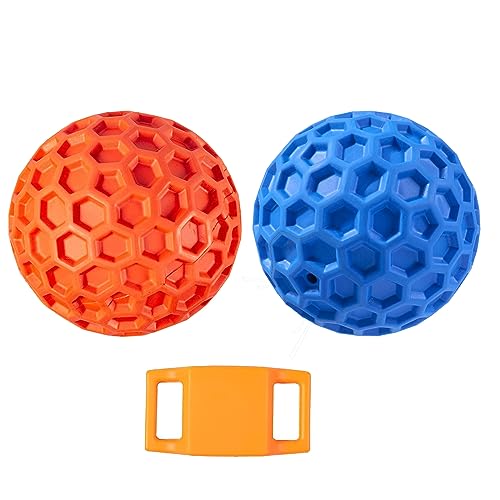 Squeaky Dog Balls, 2 Pack Indestructible Dog Toys for Aggressive Chewers Large/Medium Breed, Natural Rubber Interactive Chew Toys for Teeth Clean, Relieves Anxiety（Blue + Orange） - color: Blue+Orange