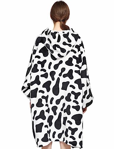 KFUBUO Wearable Blanket Hoodie for Adults Sherpa All Patterns Oversized Sweatshirt Blanket with Pockets Printing-dairycow - color: Printing-dairycow, size: Adult