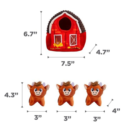 Outward Hound Hide-A-Cow Dog Toy, 2-in-1 Interactive Hide & Seek Plush Puzzle with Barn & 3 Squeaky Highland Cows - color: Cow