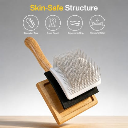2PCS Dog Brush for Shedding, Slicker Brush for Dogs and Pet Detangling Metal Comb Set, Dog Grooming Supplies for Long Haired Pets, Poodles, Thick Fur, Deshedding Rake Tool - size: 2-in-1 Set