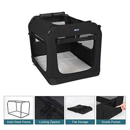Veehoo Folding Soft Dog Crate, 3-Door Pet Kennel for Crate-Training Dogs, 5 x Heavy-Weight Mesh Screen, 600D Cationic Oxford Fabric, Indoor & Outdoor Use, 20", Black